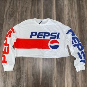 DIVIDED—White Pepsi Long Sleeve Crop Top